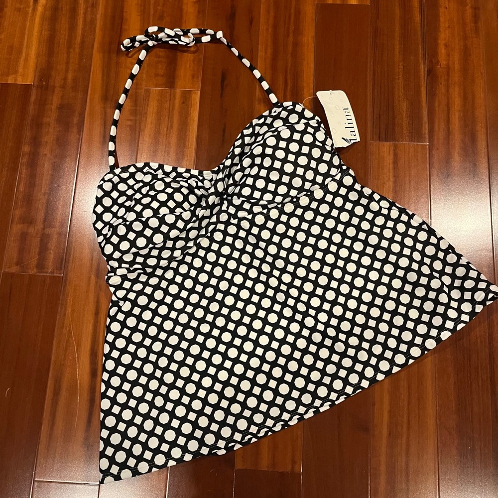 Black White Tankini Plus 2X Catalina Geometric Polka Dot Halter Swim New 18W 20W